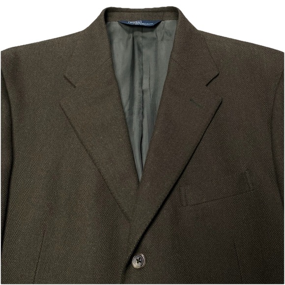 Polo by Ralph Lauren Sport Coat 42R 3B 2V Wool Olive Herringbone Italy